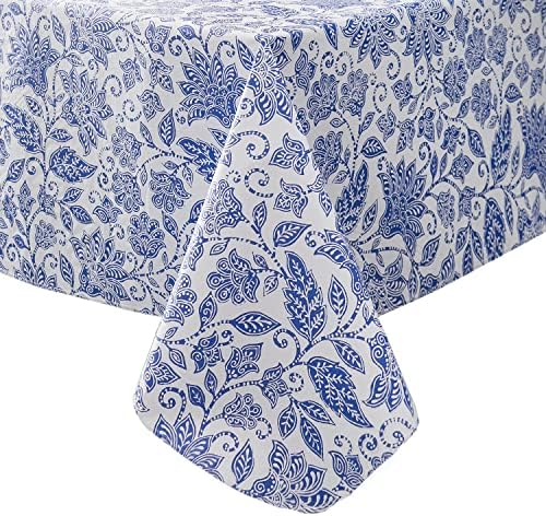 Vinyl Tablecloth with Flannel Backed Waterproof Oil-Proof PVC Table Cloth Wipeable Spill-Proof Plastic Table Cover for Indoor and Outdoor(Flower, 60 x 84 Inch Rectangle)