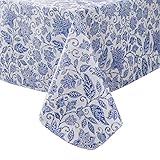 Vinyl Tablecloth with Flannel Backed Waterproof Oil-Proof PVC Table Cloth Wipeable Spill-Proof Plastic Table Cover for Indoor and Outdoor(Flower, 60 x 84 Inch Rectangle)