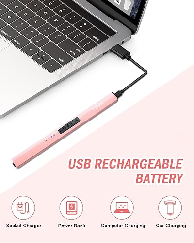 Miniatura 6 de Encendedor eléctrico recargable de velas de plasma de arco, sin llama, resistente al viento, encendedor USB, protección de seguridad múltiple (oro