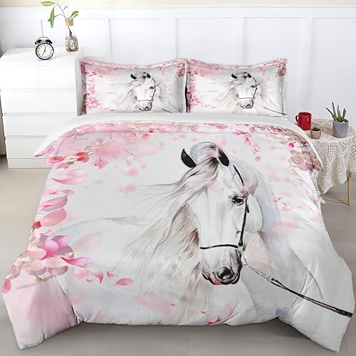 Miniatura 2 de Juego de funda de edredón de tamaño individual con funda de almohada, juego de ropa de cama de primavera de caballo con cierre de cremallera para