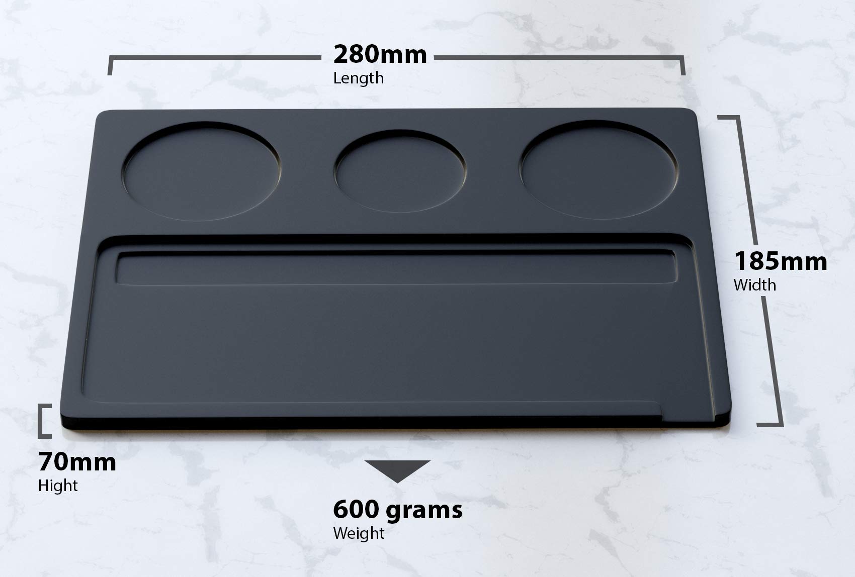 Rolling Tray Premium - Bandeja giratoria de aluminio para aviones, 28 x 18,5 cm, 600 gramos, bandeja mezcladora (negro)