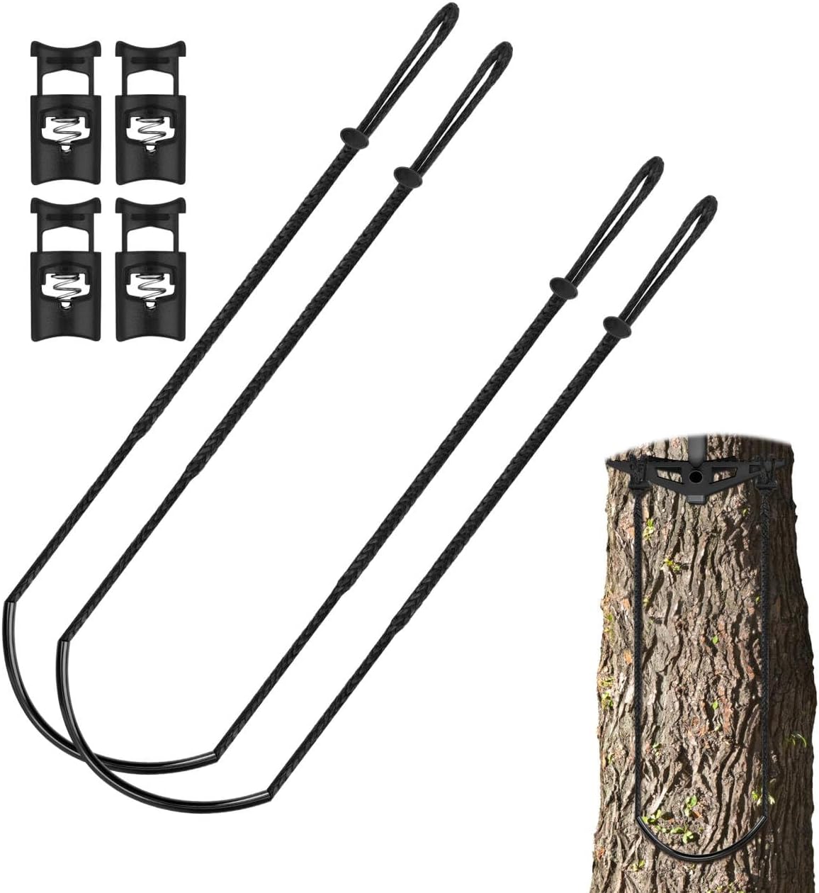 Anglekai Single Step Climbing Stick Aider - Adjustable 12-17.7" Height, Non-Slip, Lightweight Rope Ladder for Hunting Tree Stands (2 Pack)