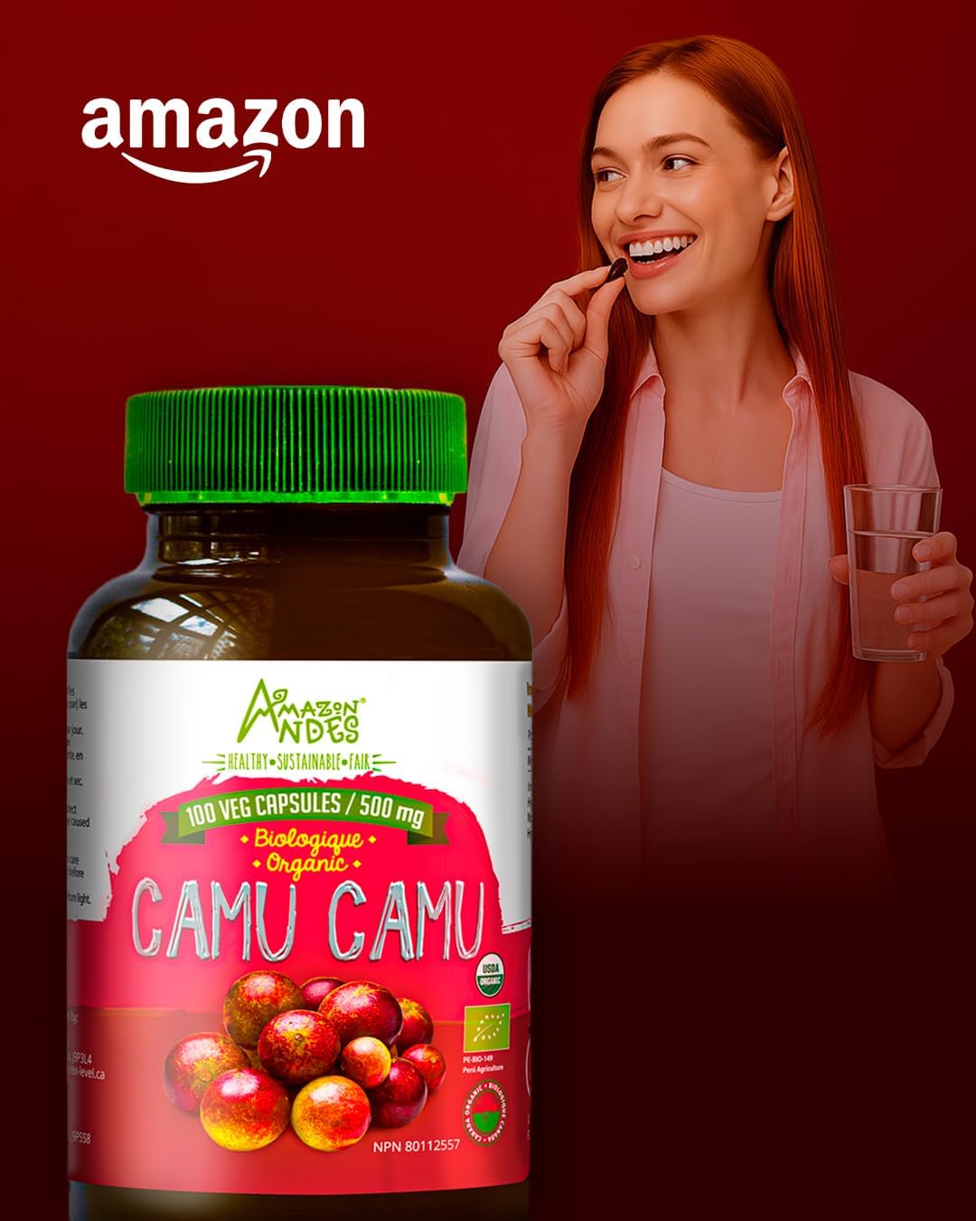 Amazon Andes Camu Camu Capsules 500mg - Pure Vitamin C Origin from Peru - Myrciaria Dubia Berry - 100 Vegetarian Caps - Wild Harvested Amazon Rainforest Superfruit Non-GMO Vegan - Image 2