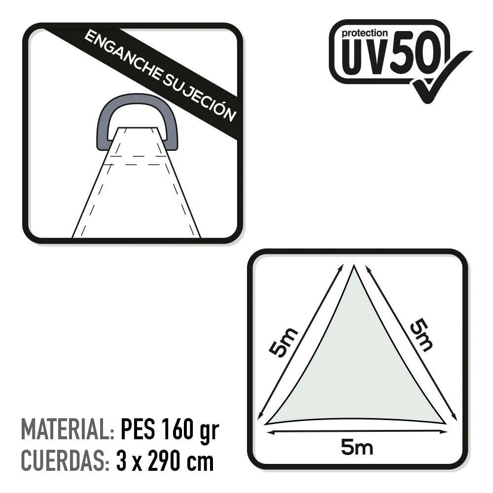 AKTIVE Voile d'Ombrage Triangulaire Blanc 360 X 360 X 360 cm pour Jardin ou Terrasse, Protection UV50, Polyester 160 g, M², 3 Cordes de Fixation Incluses, Durable et Facile à Installer (61022)