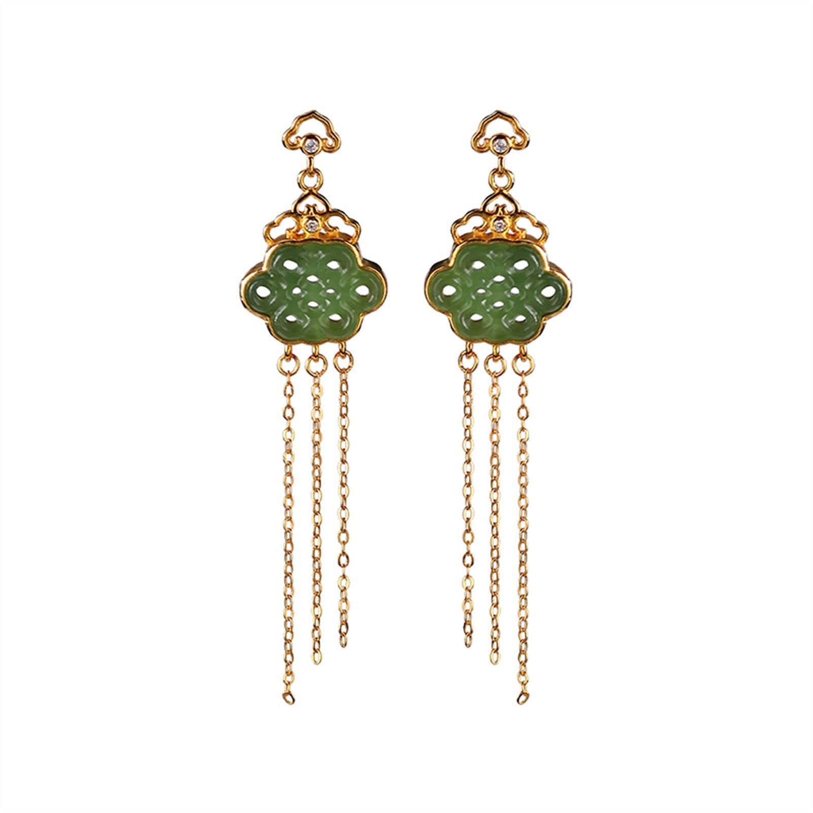 Pendientes de plata S925 chapados en oro con jade hetiano, pendientes con borlas para mujer, joyería para novia