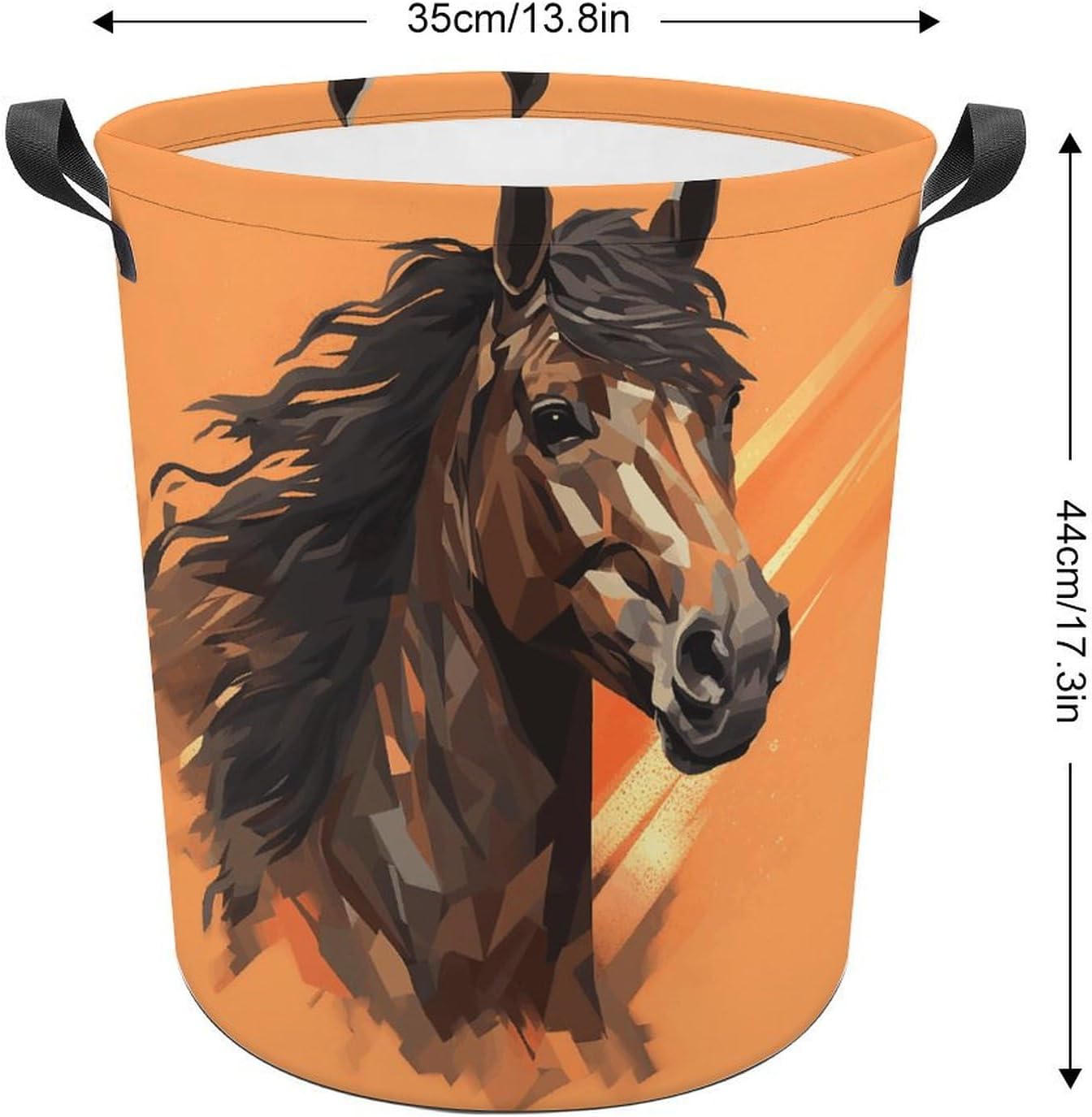 Orange Background with Horse Head Laundry Basket Foldable Oxford Cloth Laundry Hamper Tote Bag Clothes Toy Storage Bucket For Bathroom Laundry Bedroom 44x35cm image 2