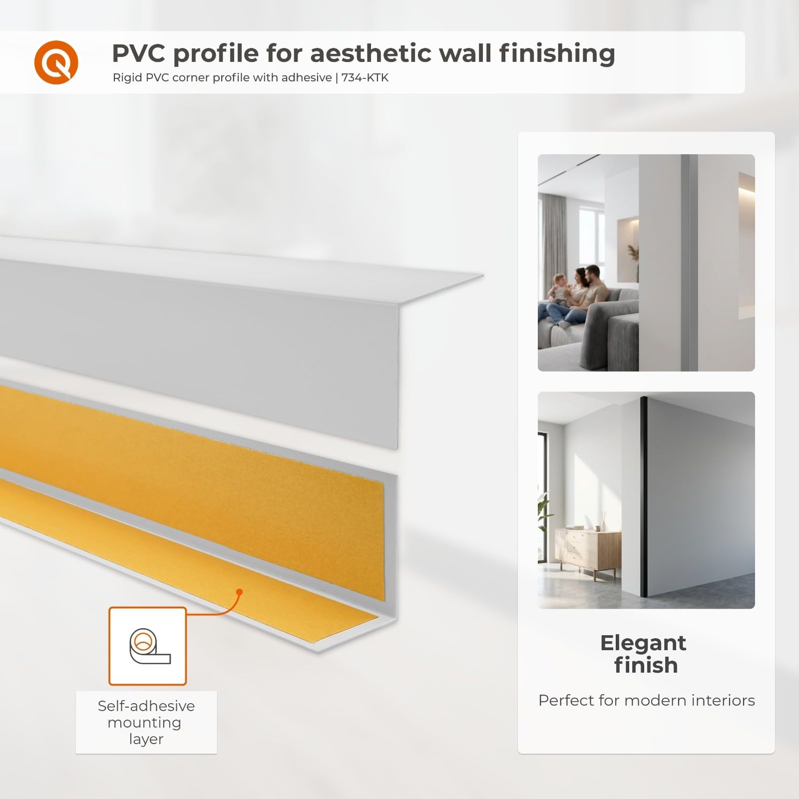 QUEST Cornière PVC Rigide Autoadhésive – Baguette d’Angle de Protection en PVC Dur pour Mur et Rebord – Profilé de Coin – 40x40mm, 200cm, noir