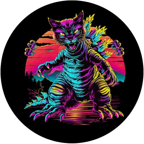 Miniatura 3 de Streetwear Synthwave 80s 90s Catzilla graphic Cat Japanese PopSockets Adhesive PopGrip