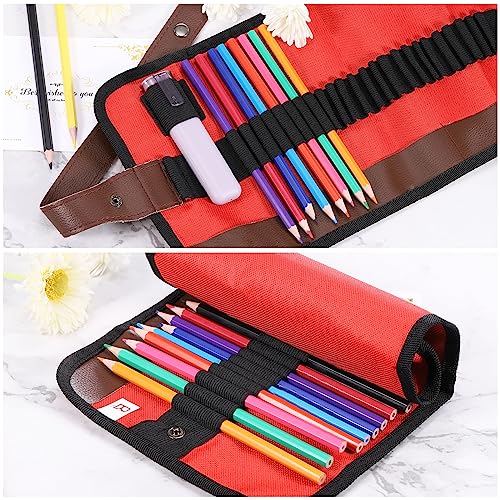 Image of PATIKIL Handmade 72 Slots Roll Up Pencil Case, Oxford Cloth Pencil Wrap Pouch Pen Holder Organizer for Artist Drawing Coloring Sketching, Brown /Black