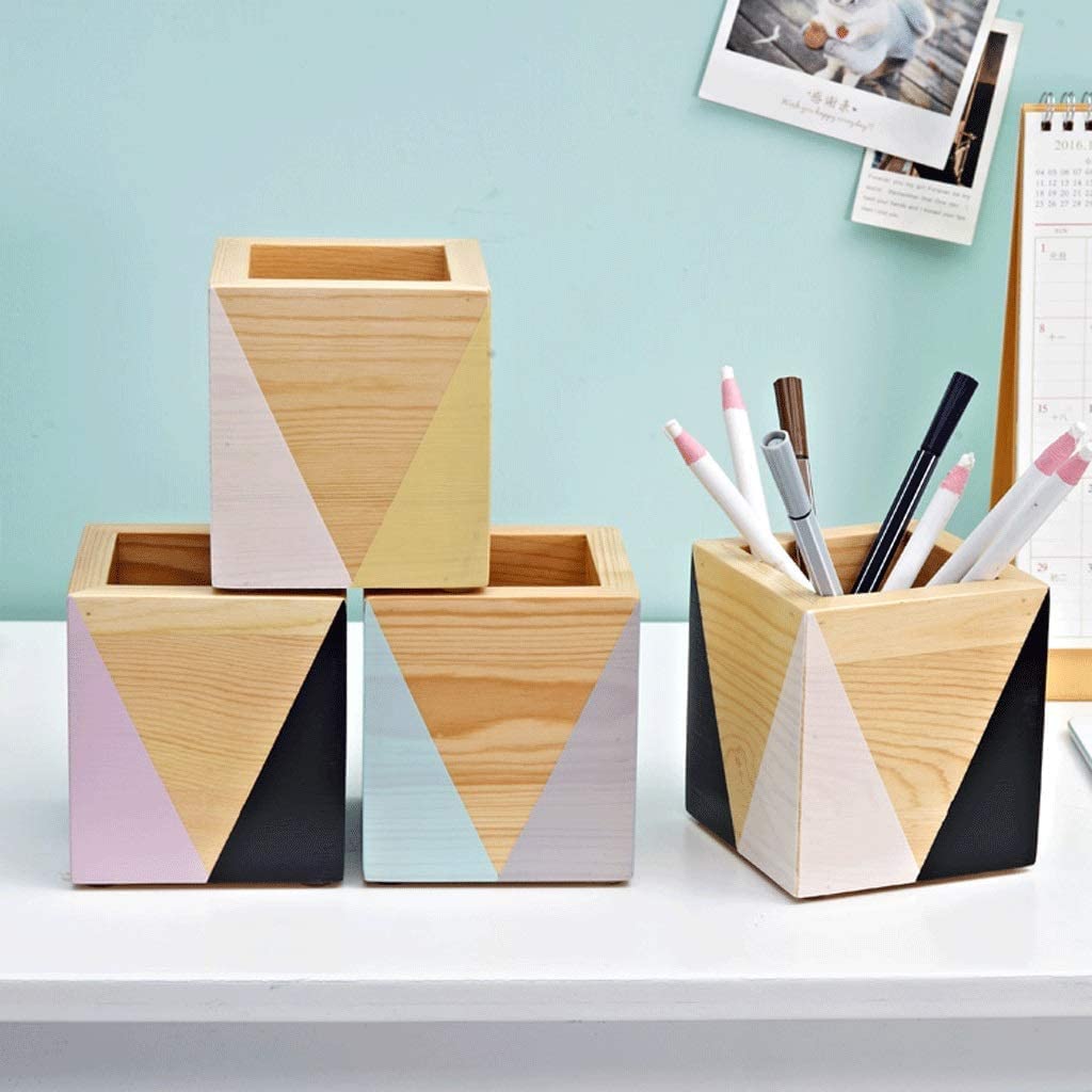Papelería Portalápices de madera maciza, portalápices duradero multifunción, almohadilla de goma antideslizante, soporte para brochas de maquillaje, soporte para almacenamiento de bolígrafos Portalápices