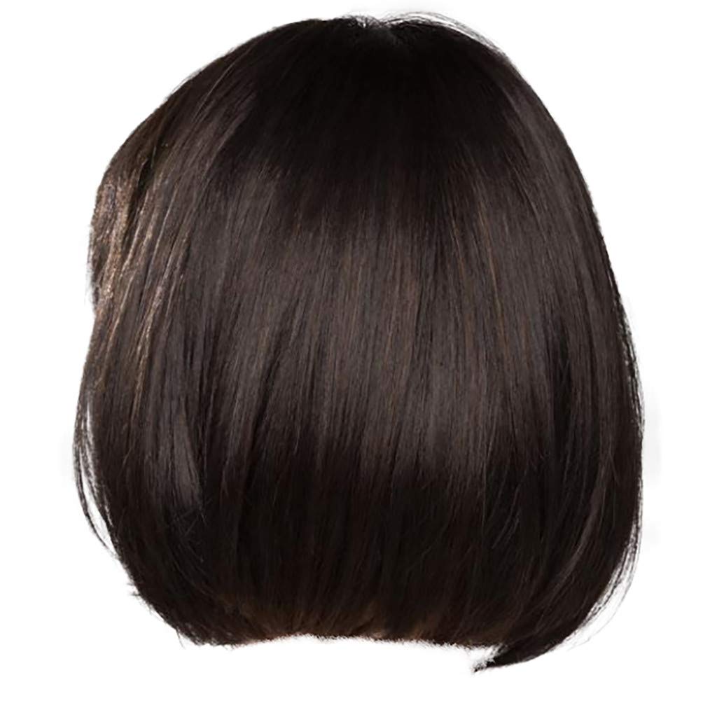 Perruque Courte Pixie Brun Naturel Cheveux Humains - 25cm Avec Frange - + Cadeau