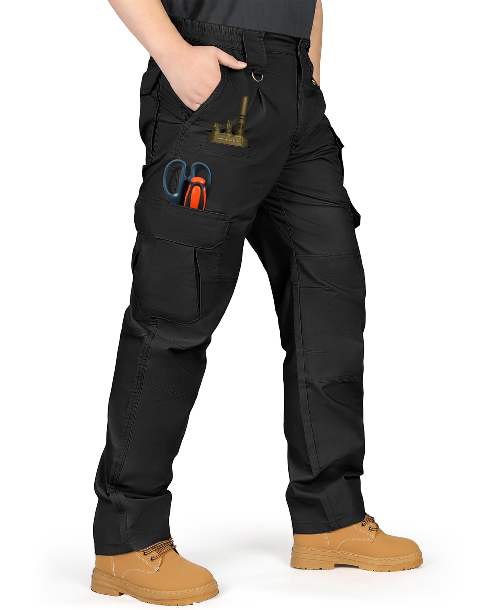 IGOLUMON Arbeitshose Männer Cargohose Herren Stretch Hose Herren Elastische Taille Taktische Hose Outdoorhose mit Vielen Taschen Wanderhose