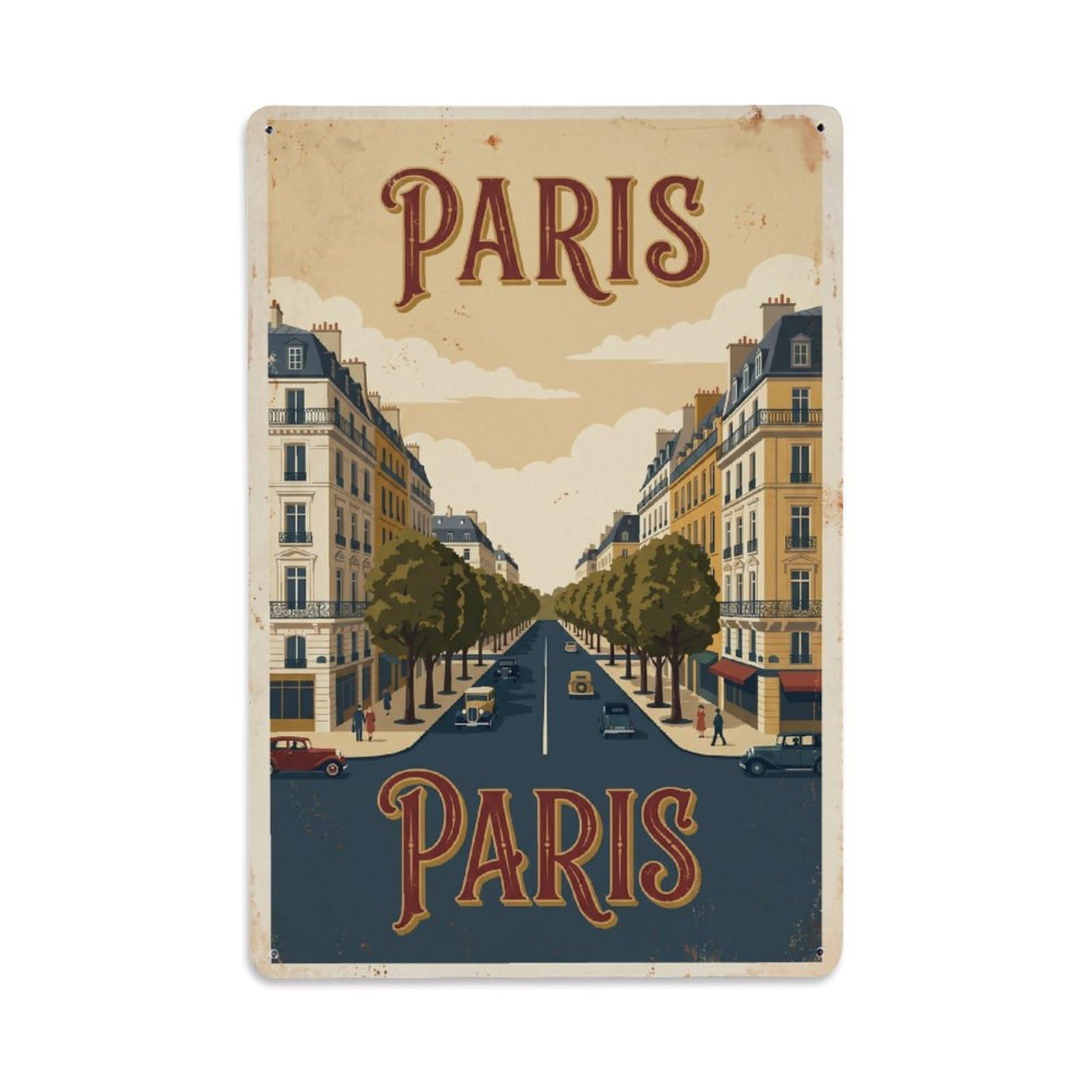 Vintage Travel Paris Champs-Élysées Avenue Rusted France Metal Tin Sign Plaque Wall Decor for Cafe, Club Bar, Office, Home Garden Metal Poster 8x12Inch