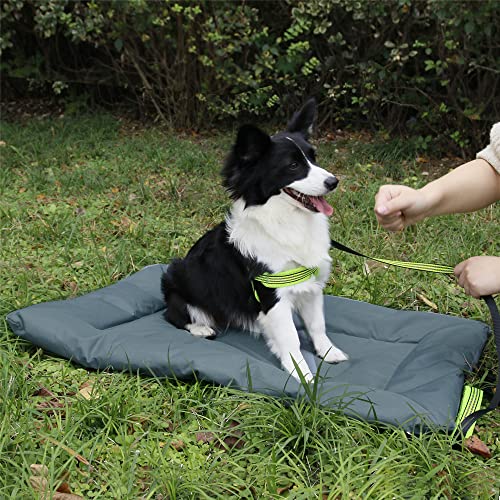 Lit pour Chien Imperméable Pliable Panier Chien Moyenne Taille Imperméable Coussin Chien de Tissu Oxford Tapis Lavable pour Chien Canapés Extérieur, 90x60 cm, Gris – Image 3
