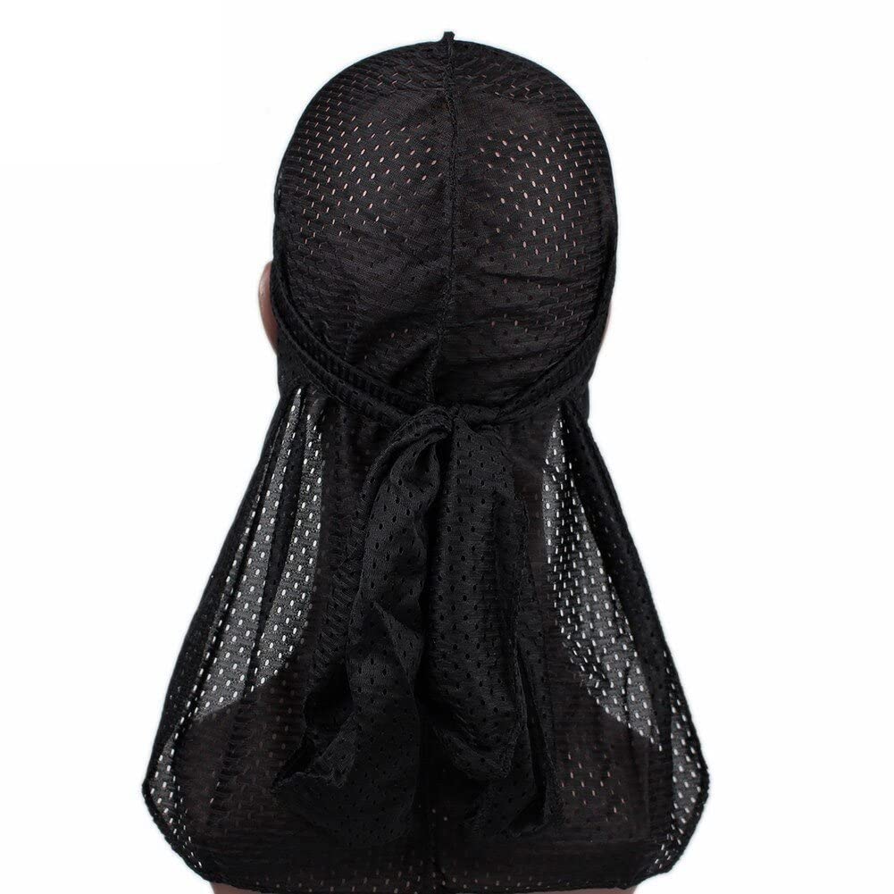 Summer Men Mesh Durag Breathable Hair Loss Chemo Cap Hip-hop Long Tail Bandanas for Women Men Daily Decoration