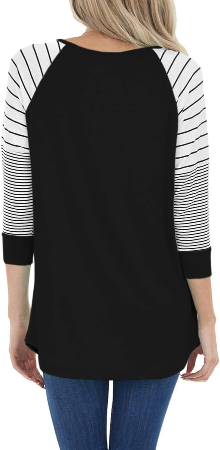 ReachMe Women's Casual 3/4 Sleeve T Shirts Crewneck Striped Raglan Sleeve Tee Shirts Loose Fit Blouses - Image 5