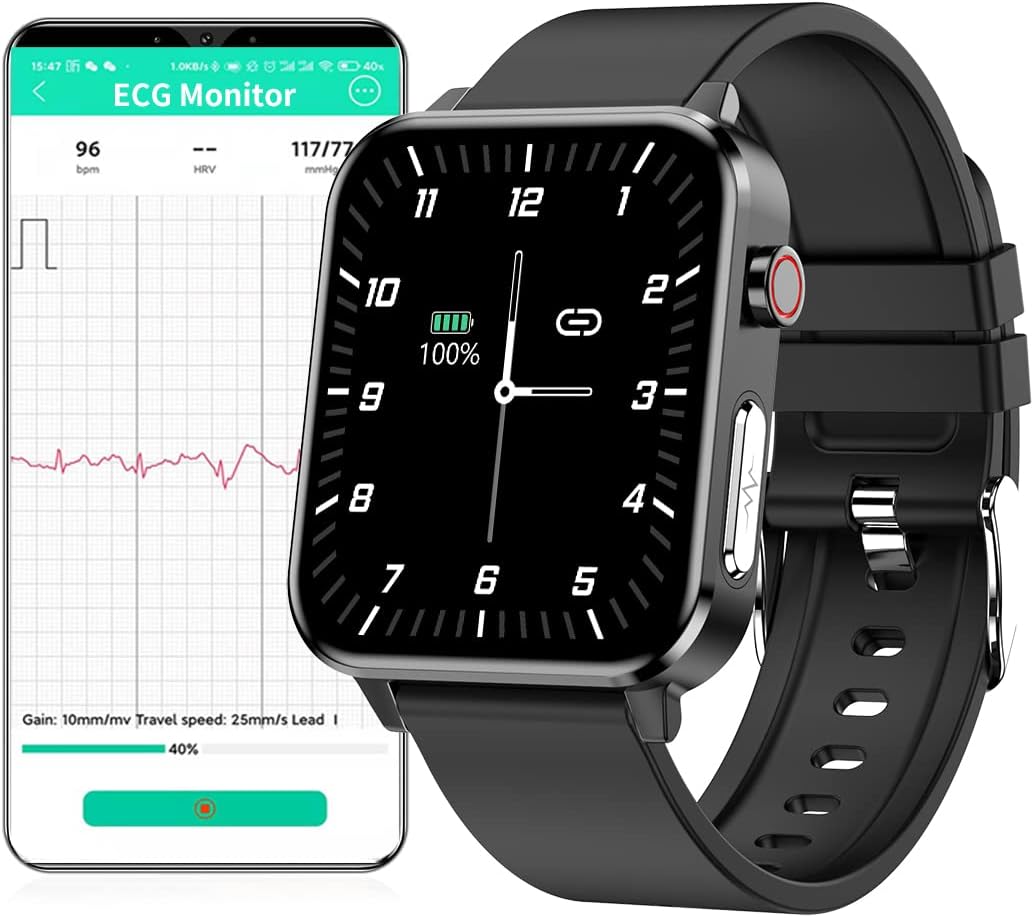 Smartwatch Uomo ECG, 1,7 Quadrato Orologio Intelligente Temperatura Corporea, IP68 Impermeabile Smart Watch Donna, Cardiofrequenzimetro da Polso Contapassi Tracker Attività per Android iOS Nero Smartwatch Uomo ECG, 1,7 Quadrato Orologio Intelligente Temperatura Corporea, IP68 Impermeabile Smart Watch Donna, Cardiofrequenzimetro da Polso Contapassi Tracker Attività per Android iOS Nero
