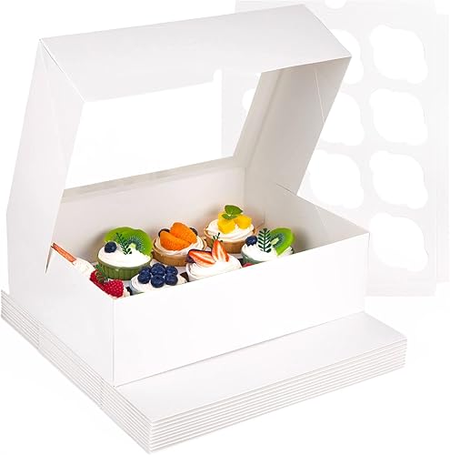 VGOODALL 12 recipientes para cupcakes con ventana, soporte para cupcakes blanco con inserto de caja de pastelería, 12 unidades con capacidad para