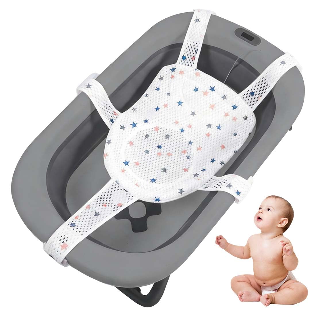 Hamac de Bain pour Bébé Antidérapant, riduttore bagnetto neonato,Coussin Baignoire Antidérapant, Filet de Siège Pliable pour Bébé 0 à 36 Mois
