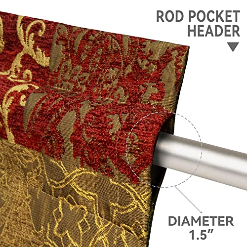 Loom And Mill Luxury Valance Curtains For Windows, Elegant Damask Thick Chenille Window Treatment With Handmade Tassels For Living Room, Bedroom Party Banquet Decorations(80" X 18", Red Gold) #TOP5