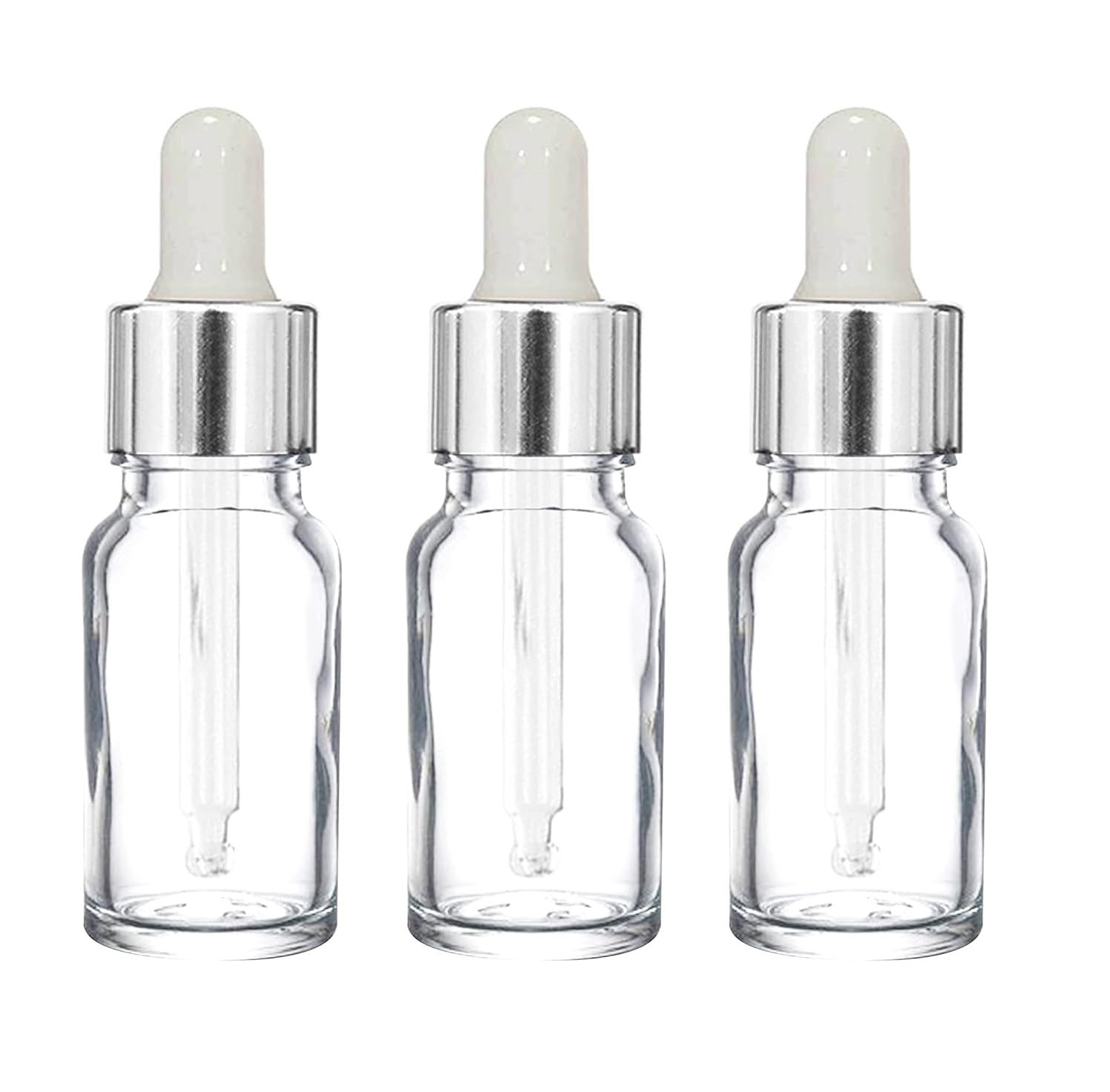 RTWARE 10ml Clear/Transparent Empty Glass Bottle + Dropper + Silver Ring + Silicone White Teat (Pack of 3) Refillable, Reusable, Leak Proof For Essential Oils, Perfumes Liquid DIY, Cosmetics-image-20