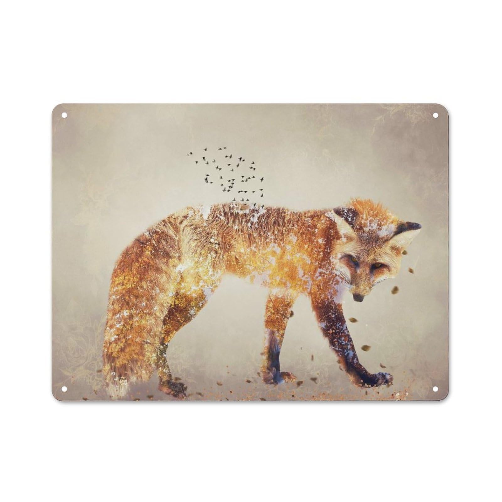 Junmoney Style-13 Autumn Fox Metal Wall Art Sign 30X40cm, Vintage Vintage Wall Decor For Lounge, Study, Pub Or Wall Gallery