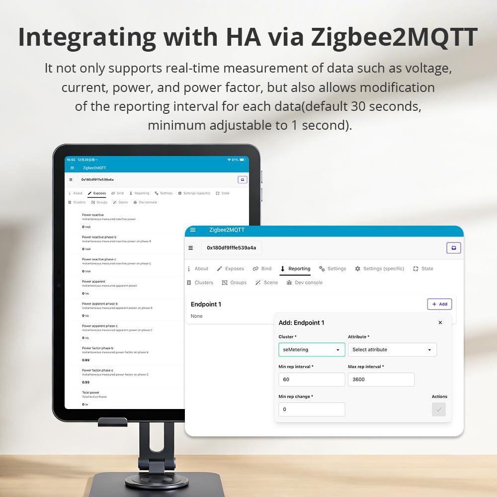 Zigbee Compteur d'énergie intelligent 3.0 triphasé 63 A, transmission de données en temps réel en HA, moniteur de puissance bidirectionnel de haute précision ± 1 %, compatible avec Homey et Home