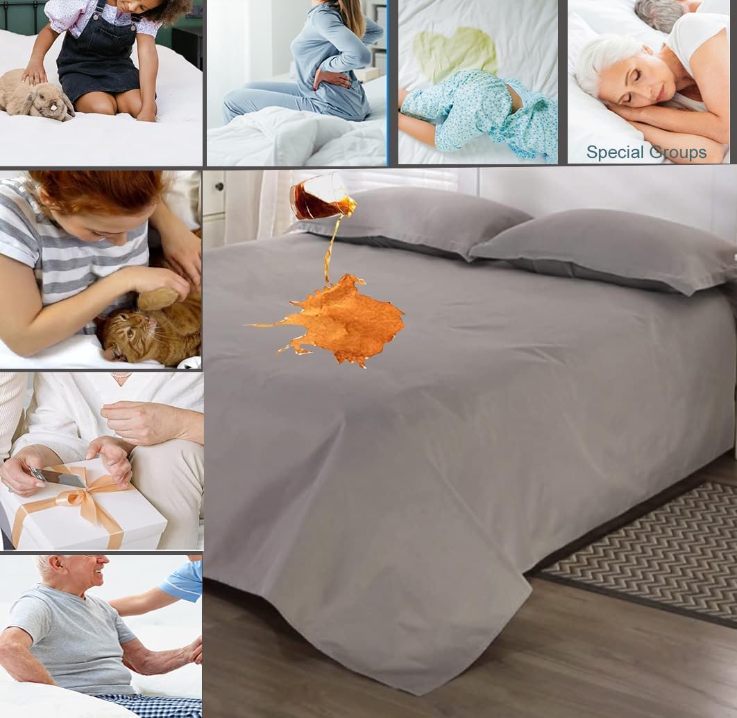 Waterproof Bed Flat Sheet Cotton Reusable Washable Mattress Protector Sheet Outdoor Furniture Cover for Bedding,Couch,Hotel, Nursing Homes Size 63" X 90". (Light Grey,Twin) - Image 6