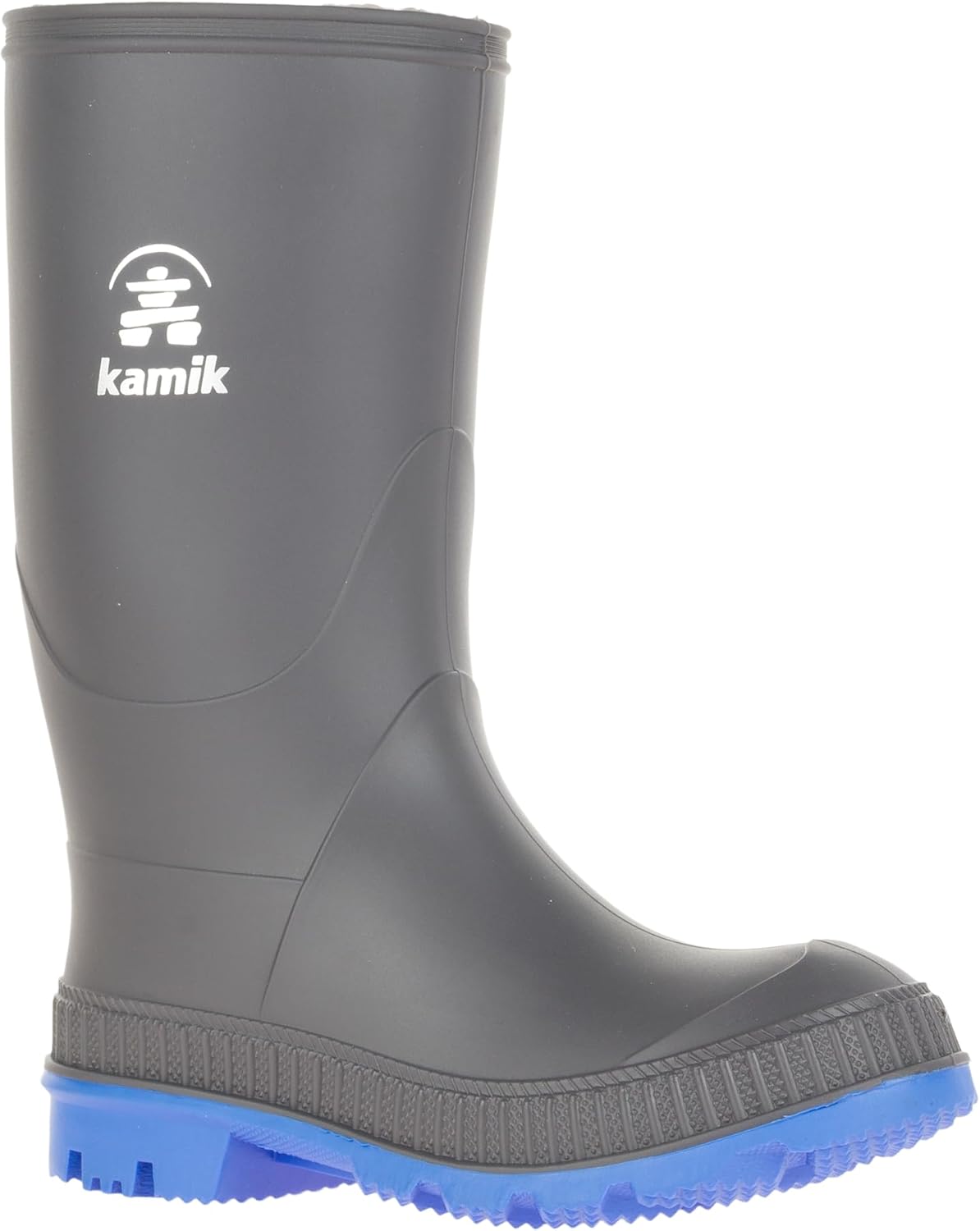 Kamik Stomp Rain Boot for Kids - Waterproof and Warm Felt Footbed Designed for Rainy Day Adventures, Charcoal/Blue - 7 Toddler