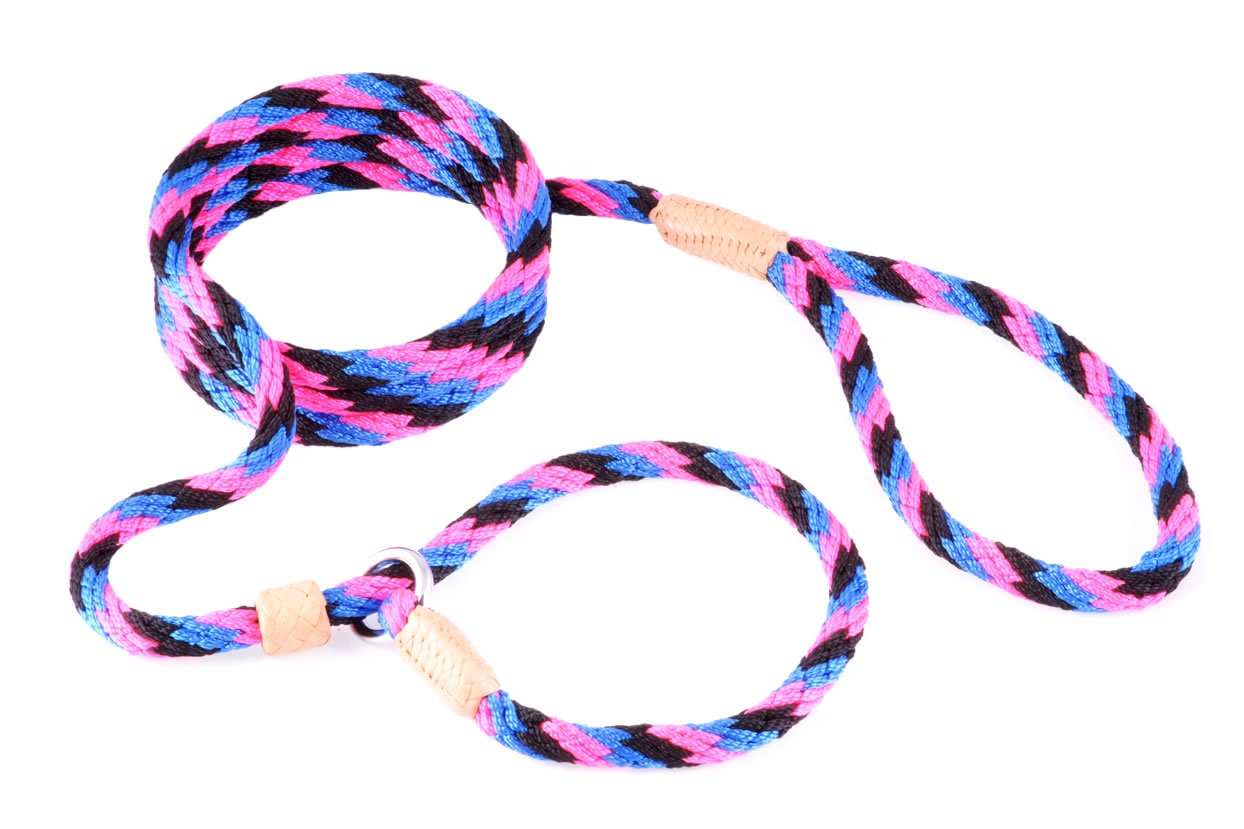 Alvalley Nylon Dog Training Leash with Stopper - Adjustable Nylon Rope Comes with Braided Leather at Ends - Tagua Bead Stopper Slip Lead - Suitable