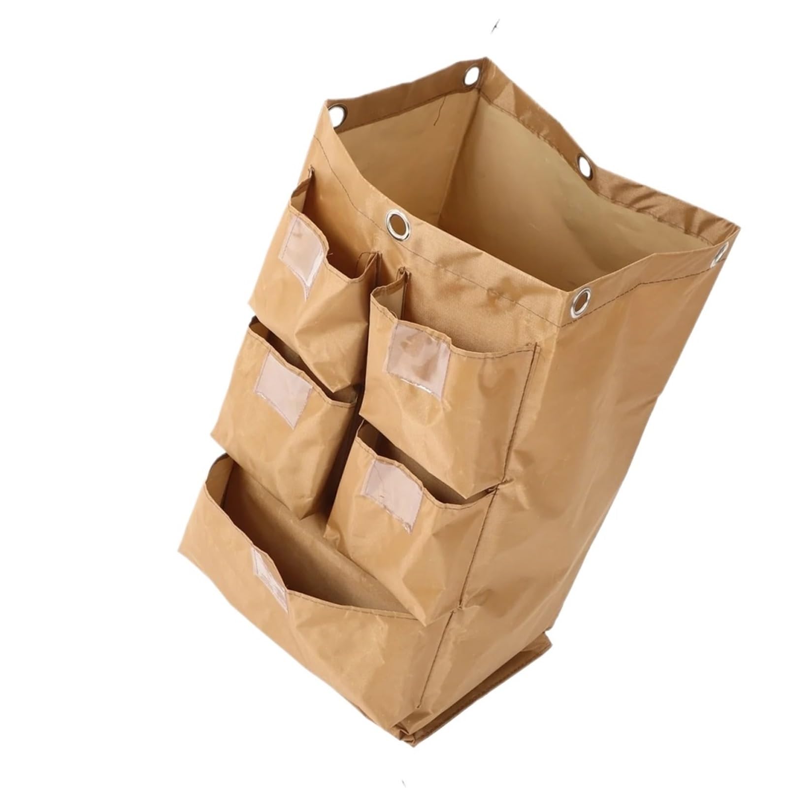 Large Capacity Waterproof Housekeeping Cart Organizer - Oxford Cloth Cleaning Bag with 5 Pocket Design for Janitorial Supplies(Coffee)
