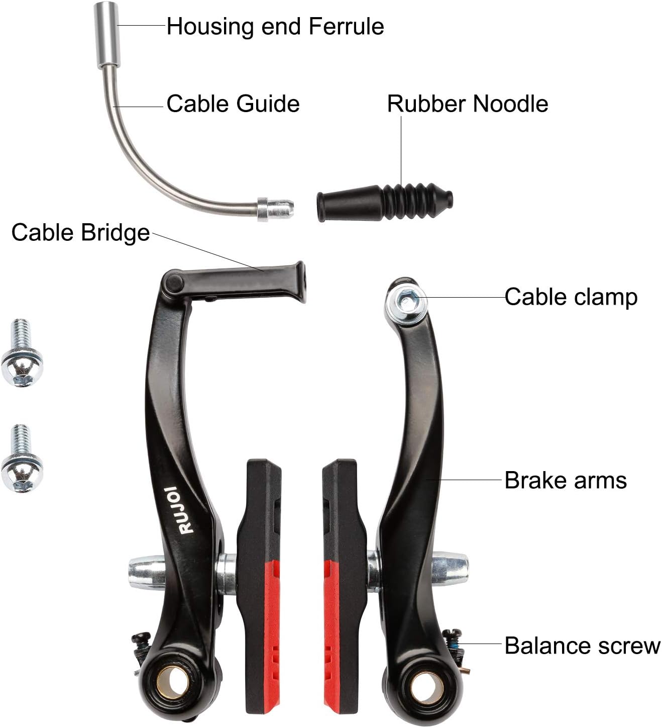 RUJOI Bike Brake kit,Bike V Brake Set including 72mm Superior V-Brake Shoes and 2 pcs Braking Cable and Cable end crimps,Ideal for Mountain,BMX Bike Brake Set Upgrade - Image 3
