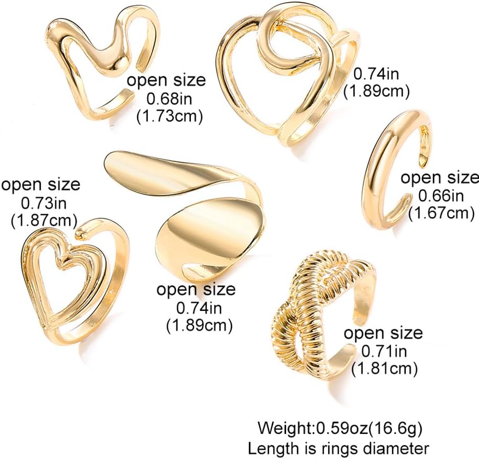 Chunky Dome Knuckle Rings Set for Women Statement Stackable Open Finger Rings Adjustable Thick Liquid Heart Thumb Ring Jewelry Accessories - Image 2