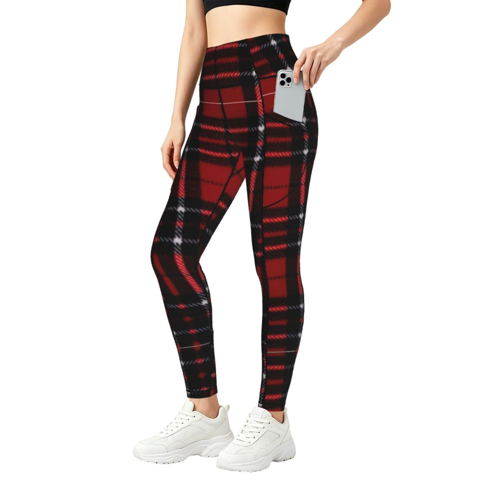 Leggings con bolsillos para gimnasio y conjunto elástico a cuadros 8