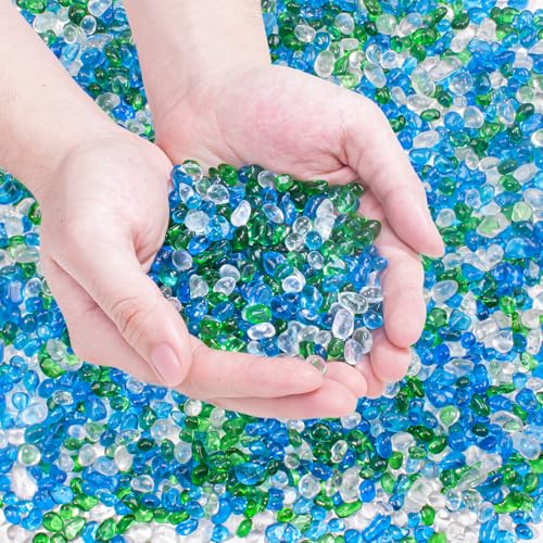 Image of Keedolla 2 lbs /900g Aquarium Glass Pebbles Stones Fish Tank Rocks Gravel, Green Mix Glass Gemstones Fish Bowl Rocks for Vase Fillers, DIY Crafts, Home Decor - 6-9mm