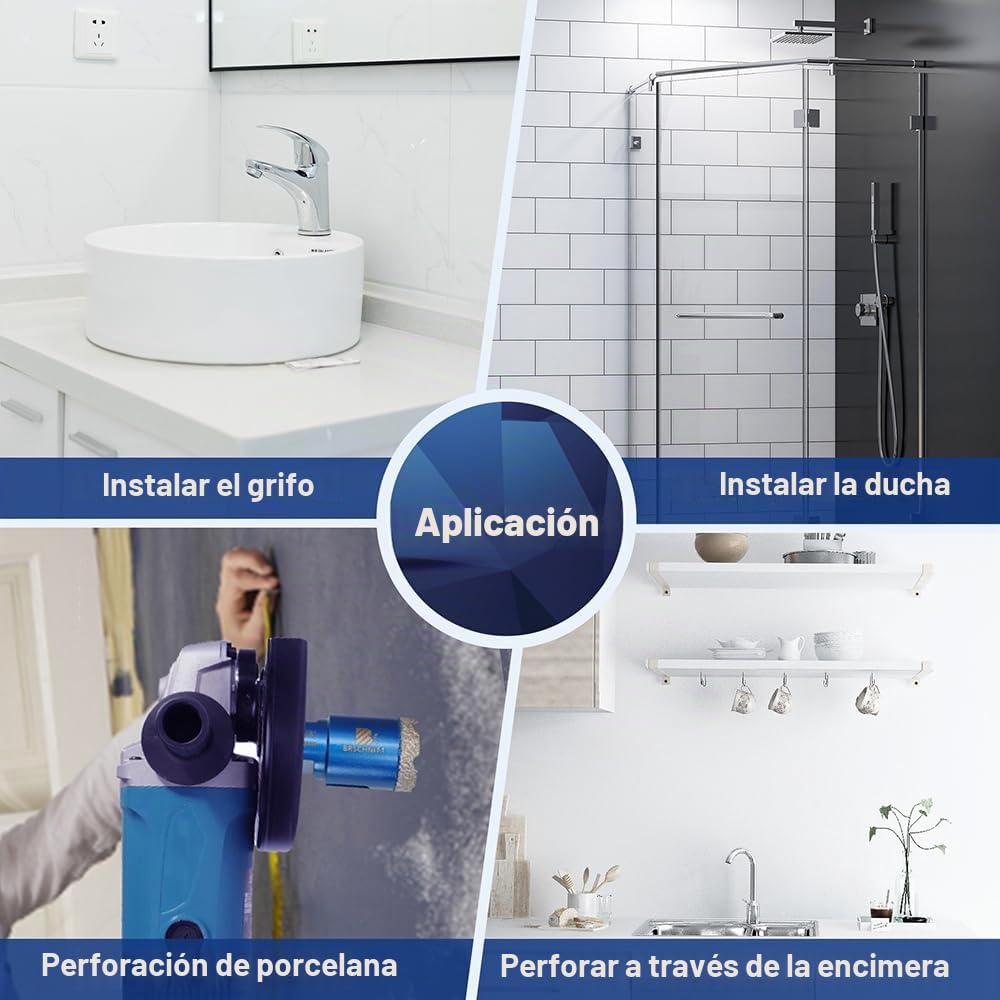 Juego de Taladros de Brocas de Diamante para Azulejos de 20/35/50/68 mm y Fresa de Diamante de 10-25 mm, un Adaptador para Porcelana, Azulejos, Granito, Mármol, Perforación en Seco