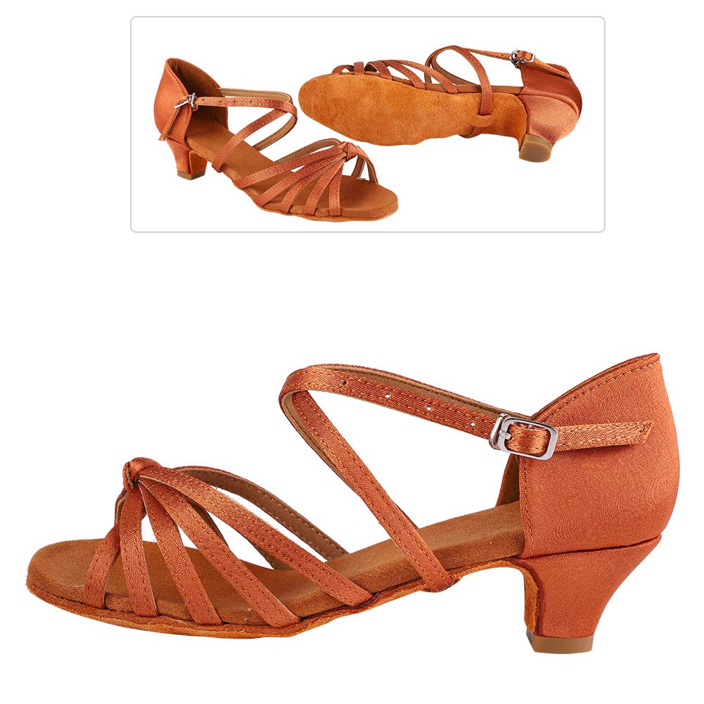 mumisuto Zapato de Baile, Zapatos Latinos Suaves y cómodos Zapato de Baile de Moda para niñas con tacón Alto de 4 cm Marrón