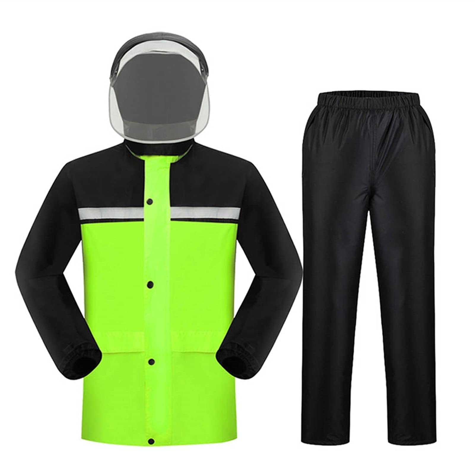 Raincoat set, Waterproof Jacket & Trouser Suit Outdoor Windproof Hooded Raincoat Two Piece Rain Suit With Safety Reflectors (Color : Green, Size : 3XL)