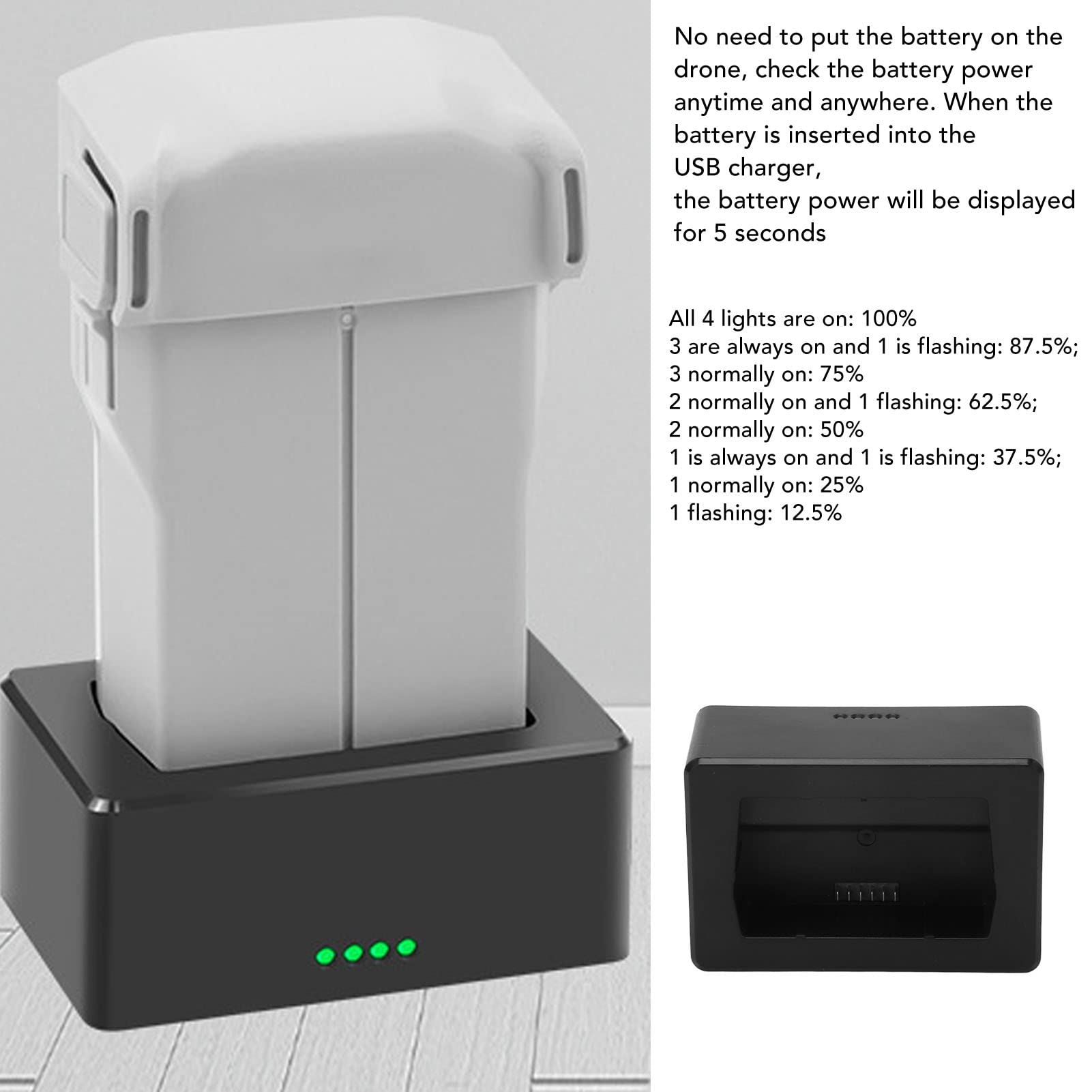Chargeur de Batterie USB Ningyiyan USB pour Mini 3 Pro, pour dronre, léger, Plastique Noir, Centre de Charge Efficace, Portable, Conception compacte, Places de Charge Multiples,
