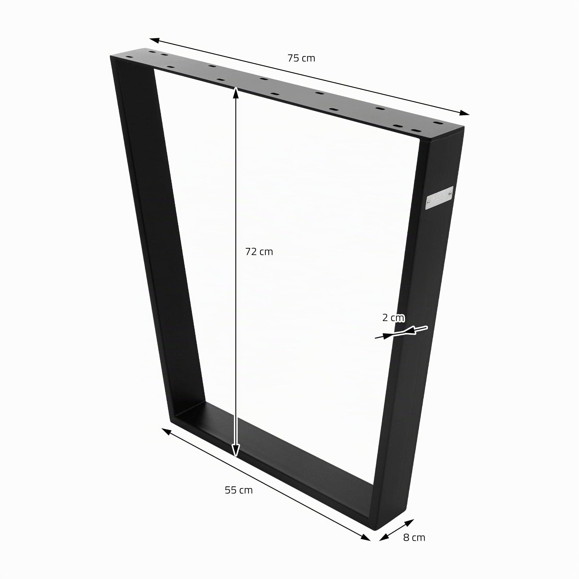 ML-Design Jeu 2X Pieds de Table Trapèze 75x72 cm, Noir, Forme de V, Profil 8x2 cm, Acier Laqué Époxy, Style Industriel, Incliné, Piétement Métal Table Salle à Manger, Patins pour Projets de Bricolage