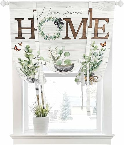 Eeijunphn Tie Up Curtain Home Words Eucalyptus Leaves Rod Pocket Valances Window