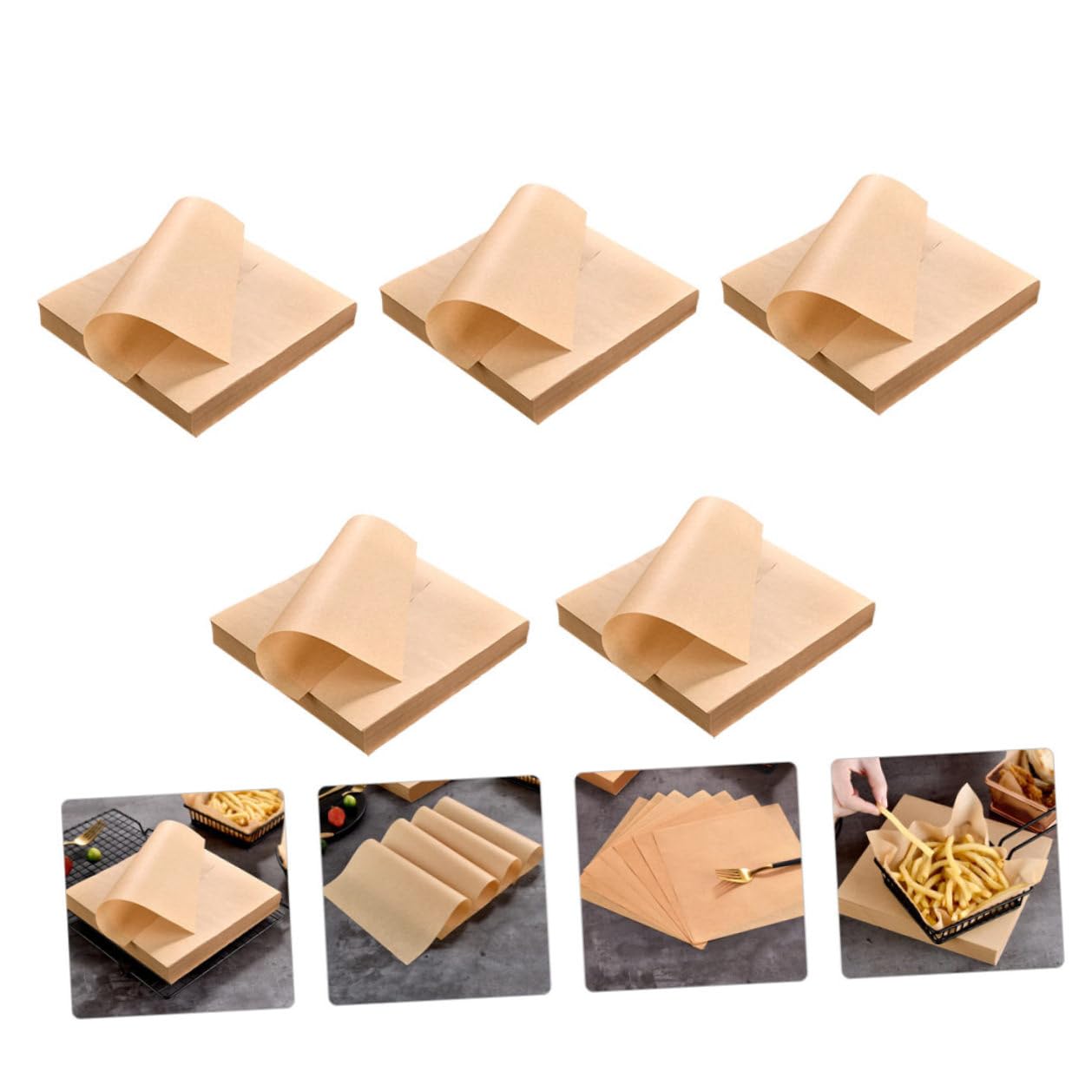 PRETYZOOM Carta da Forno in Carta Kraft Color Cachi, Resistente al Calore e Antiolio, 500 Fogli per Fritti e Snack da Cucina, Facile da Conservare per Feste