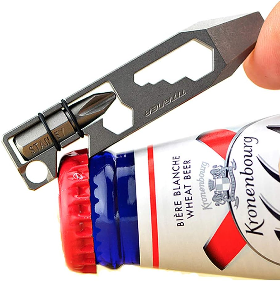 Titanium Multitool Pry Bar Bottle Opener Screwdriver Wrench Tool EDC Gear Keychain Tools (Grey)