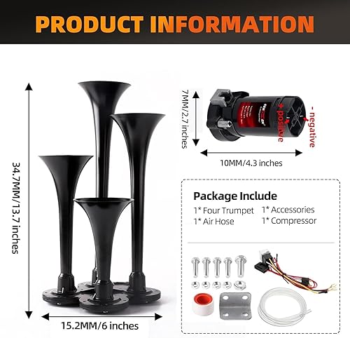 Miniatura 4 de Kit de bocina de tren, adecuado para camionescochessemirremolques.Ultra ruidoso dB. La bocina de aire con compresor es adecuada para