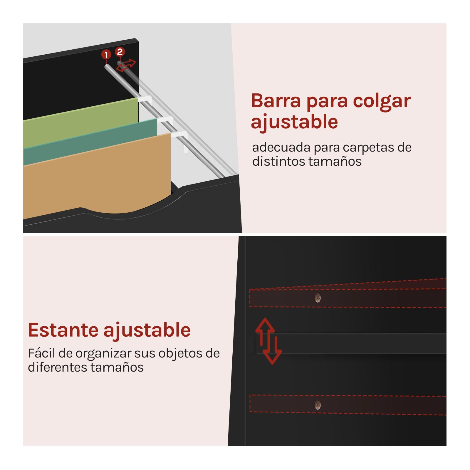 WOLTU Archivador Móvil, Cajonera de 3 Cajones y 2 Estantes Abiertos, con 5 Ruedas y Barra Colgante, Armario de Oficina para Carpetas y A4, 80x39,5x69,5 cm, Negro