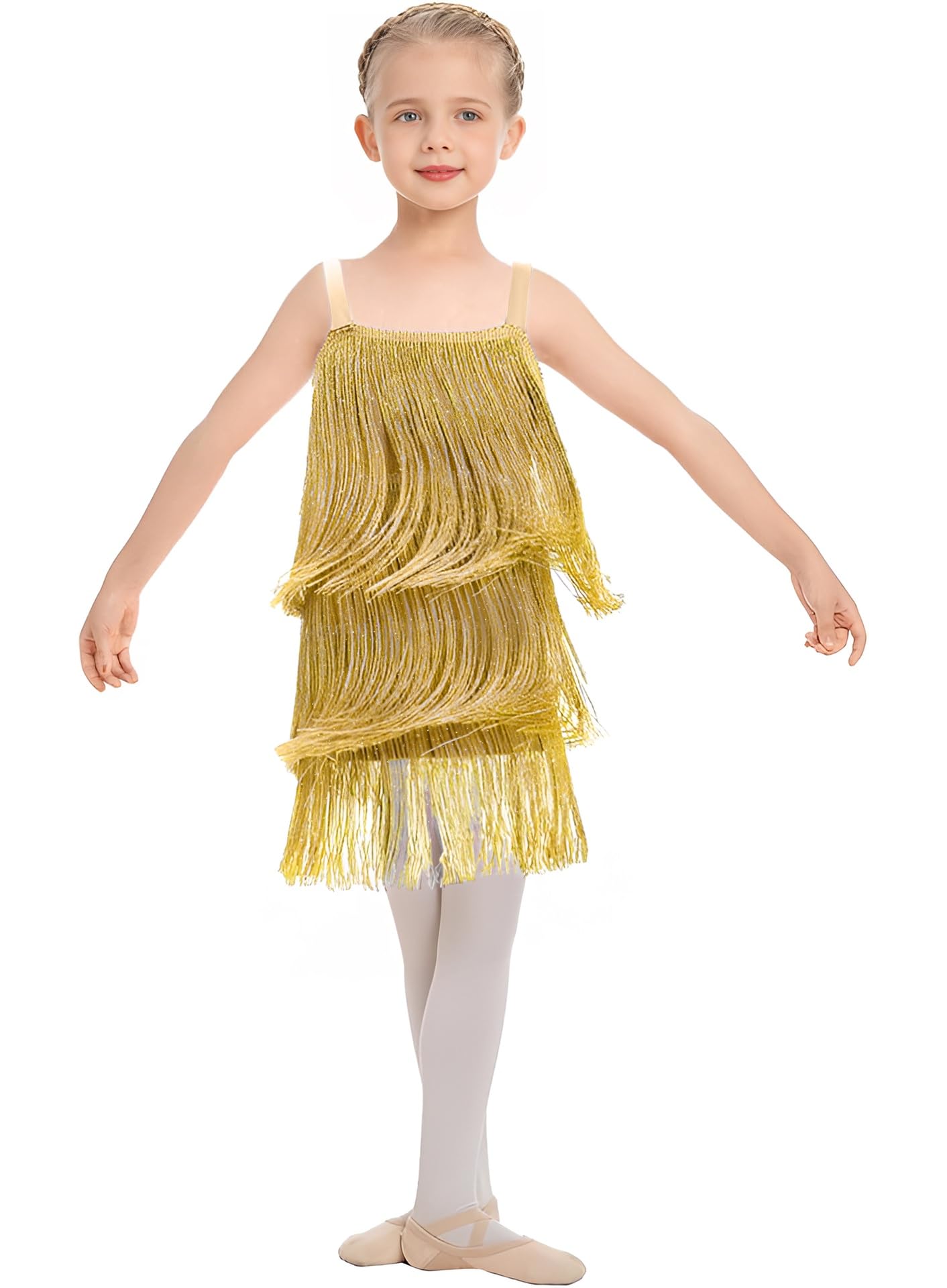 BOMDEALS Little Kids Girls Sequin Fringe Dress - Sparkly Tassel Sleeveless Zip Back Party Latin Dance Wear Concert Outfits