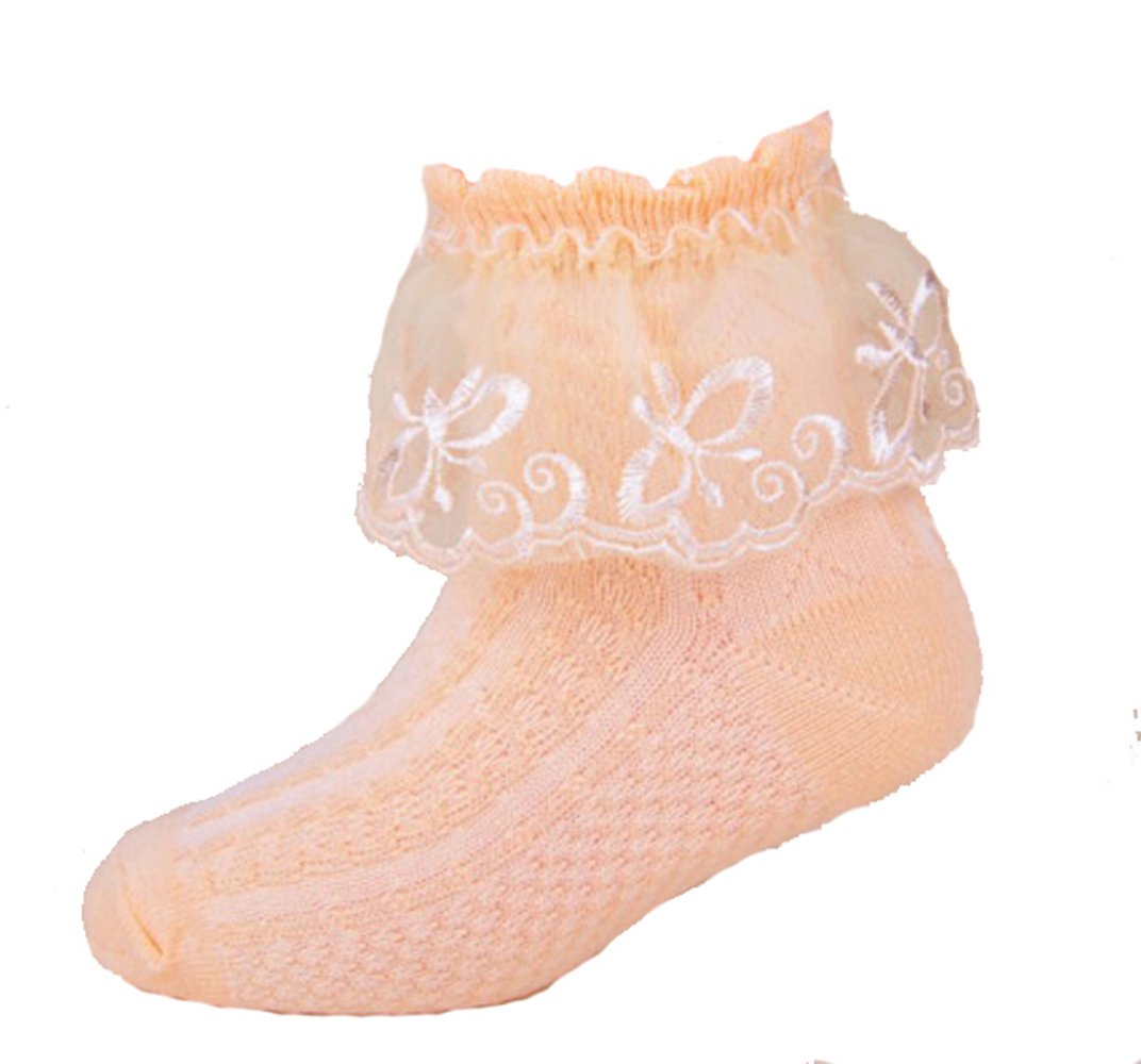 Cinda Girls Peach Lace Butterfly Frilly Socks Christening Socks Party Socks 6-8 Years