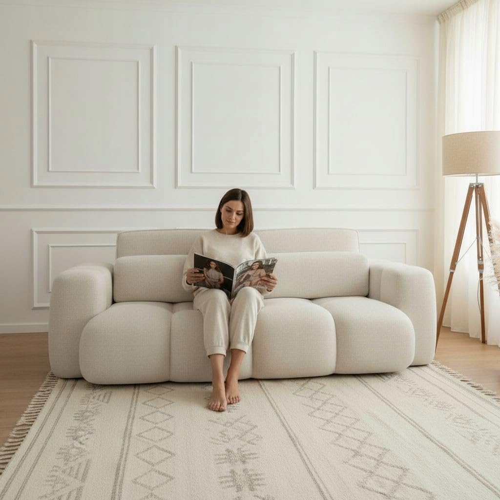 TRADA Sofa z funkcją spania – 275 x 90 x 110 cm – sofa z funkcją spania ze skrzynią na pościel – z systemem rozkładania DL – 3-osobowa sofa do salonu z powierzchnią do leżenia 150 x 200 cm – beżowa
