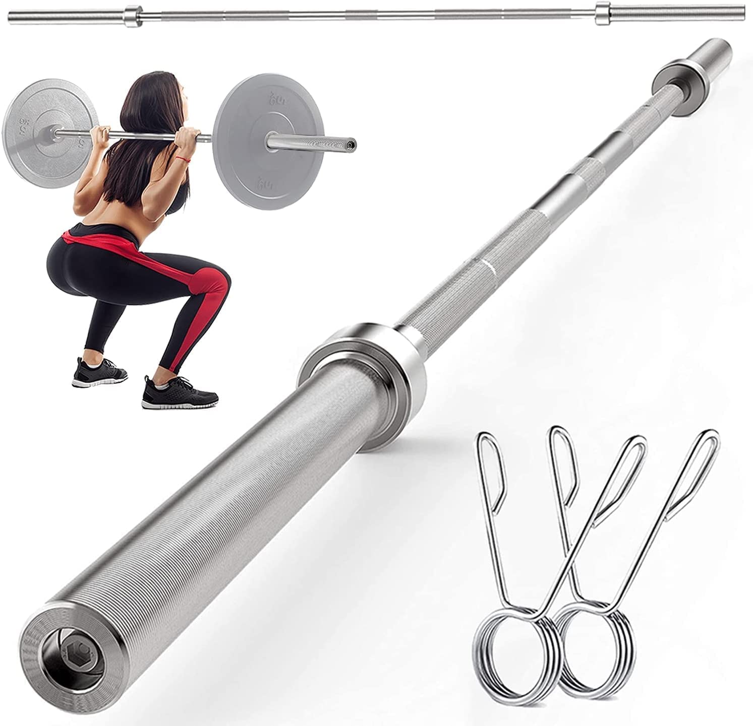 Kakss Olympic Barbell EZ Bar Curl Bar 4ft/5ft/7ft for 2 Inch Weight Plates, Perfect for Home Fitness & Gym (7 feet Straight with spring lock) (B0BG5ZZDYB) Amazon Price History, Amazon Price Tracker
