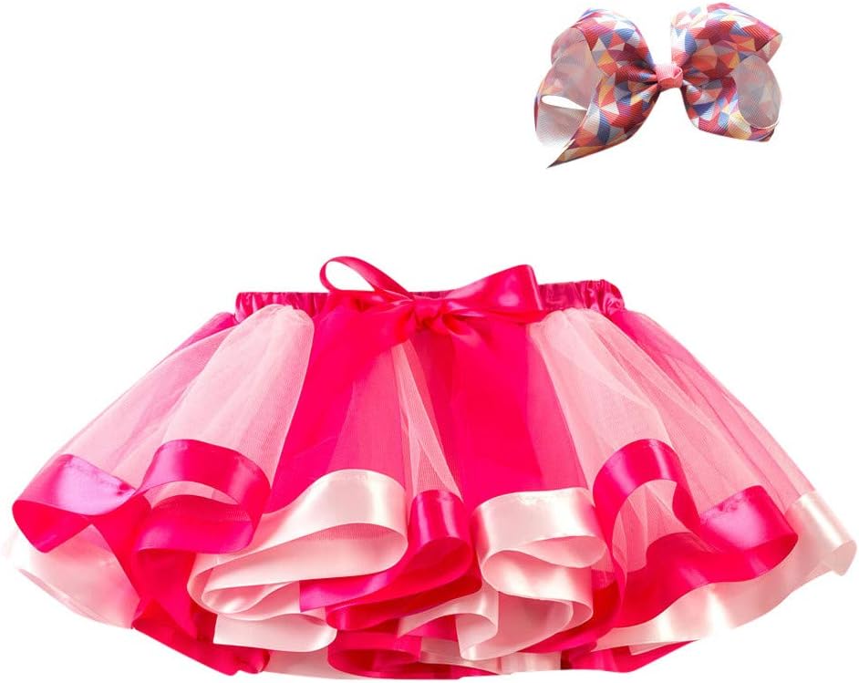 Lazzboy Girls Tutu Tulle Rainbow Ballet Skirt Princess for 3-10 Years Dress-up Costume Party with Bow Hair Clip Set